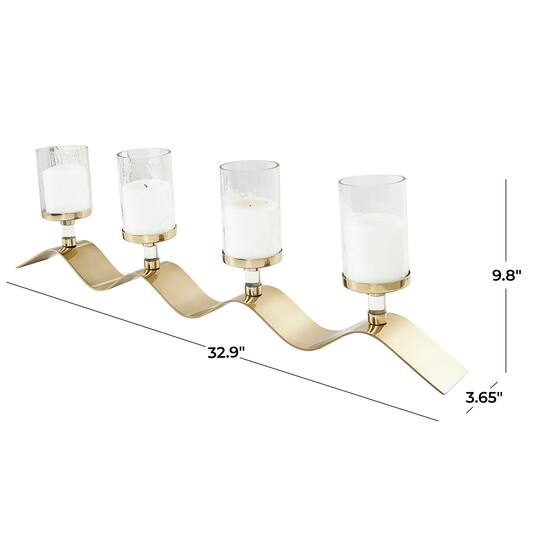 33" Gold Stainless Steel Candle Holder with Wavy Base